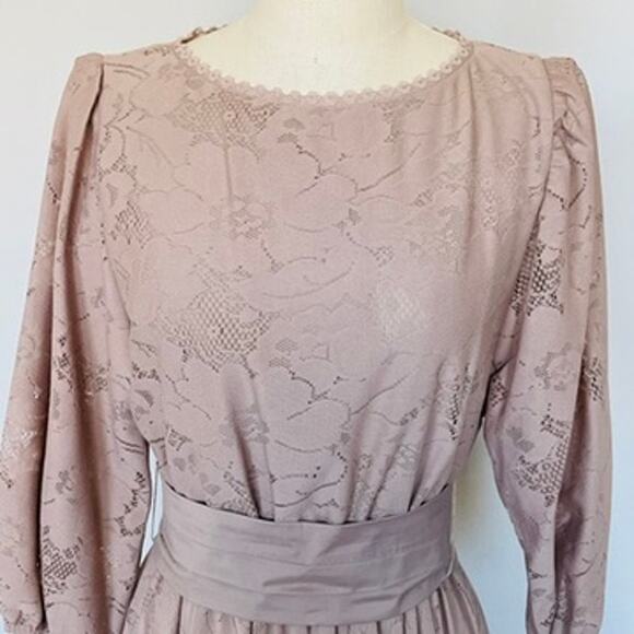 Vintage Lace Pleated Belted Dress - Picture 6 of 11